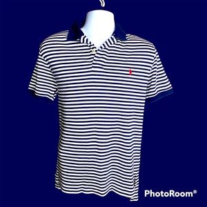 Polo Ralph Lauren Mens Polo Shirt Small Blue White Striped With Red Logo